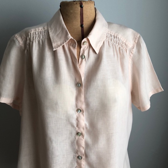 J.Jill Blush Linen Button Blouse Short Sleeves - Picture 4 of 11